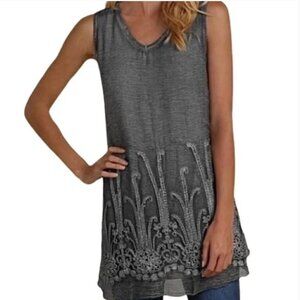 Soft Surroundings Top‎ Women's Sm Silk Romance Sequin Soutache Sleeveless Tunic
